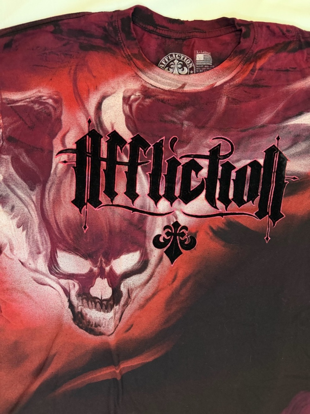 Affliction Maroon, Red and Black Skull Graphic Short Sleeve Tee - Picture 3 of 7